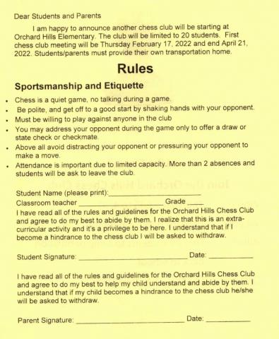 Rules for Chess Club