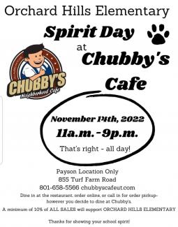 Spirit Night at Chubby’s - eat out help us earn money