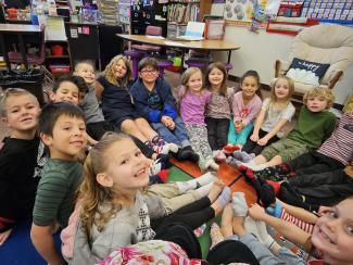Mrs. Andrew's Class Wearing Their Christmas Socks